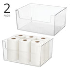 mDesign 2 Pack Modern Plastic Open Front Dip Storage Organizer Bin Basket for Bathroom - Chrome Steel - 6 Box Capacity - 12x12x8 inches - size: ‎16 x 12 x 8 (Pack of 2)