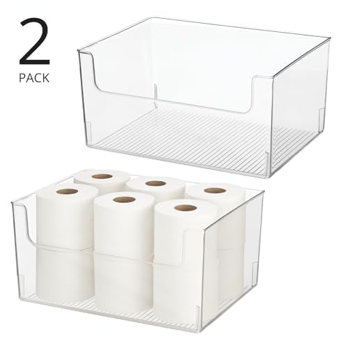 mDesign 2 Pack Modern Plastic Open Front Dip Storage Organizer Bin Basket for Bathroom - Chrome Steel - 6 Box Capacity - 12x12x8 inches - size: ‎16 x 12 x 8 (Pack of 2)