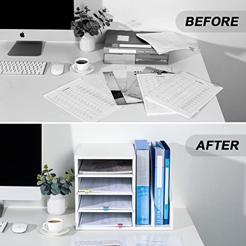 PAG Wood Desktop File Holder Organizer Mail Sorter, White, 15.35" W x 12.16" D x 11.81" H - color: White