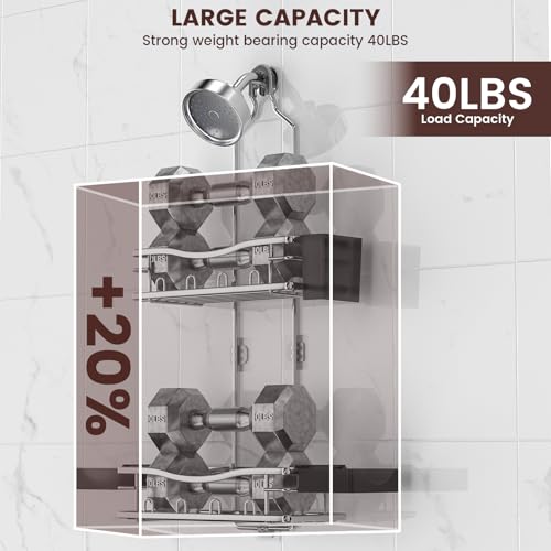 REINHARDT Shower Caddy Hanging, Rustproof Shower Caddy Anti-Swing Shower Organizer Over Showerhead No Drilling Shower Racks with Soap Holder Multi Hooks Bathroom Storage for Shampoo Sponge, Silver - color: Silver