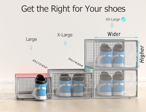 Kuject XX-Large Shoe Storage Boxes Organizers Clear Plastic Stackable 12 Pack, Shoe Rack & Holder Substitute, Sneaker Containers, Shoe Storage Organizer Bins for Closet, Under Bed, Grey(No Fold Line) - color: Grey, size: XX-Large