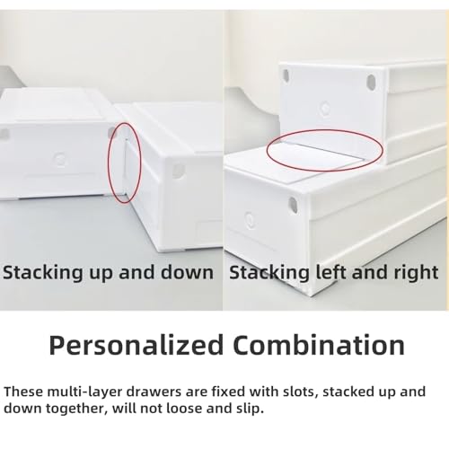 Feadily（4 Pack Plastic Desktop Storage Box with Clear Drawers, Can Be Freely Spliced and Combined, Small Parts Organizer, White