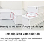 Feadily（4 Pack Plastic Desktop Storage Box with Clear Drawers, Can Be Freely Spliced and Combined, Small Parts Organizer, White