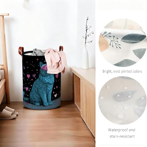 Laundry Basket 15.75 x 15.75 x 19.7 Inch Oxford Fabric Clothes Hamper with Blue Cat in Sunglasses Design Foldable Storage Bin with Handles for Bedroom Bathroom Dorm and Laundry Room Décor - color: Colorful588