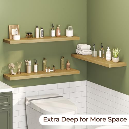 Fun Memories Floating Shelves for Wall 40 Inch Set of 3, Farmhouse Floating Shelves with Invisible Heavy Duty Bracket, 10 Inch Deep Bathroom Shelves for Storage, Living Room, Kitchen, Decor, Oak - color: Oak, size: 40"W x 10"D - 3P