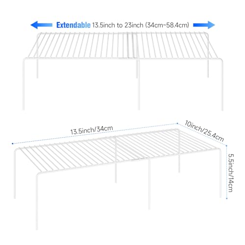 Expandable Storage Shelf, Pantry Organizers and Storage, Adjustable Rustproof Metal Wire Spice Rack, Space Saver Kitchen Storage Shelves for Pan, Pot, Countertop, Drawer, Fridge, Set of 2, White - size: 2Pack-White-13.5-23 x 10 inch