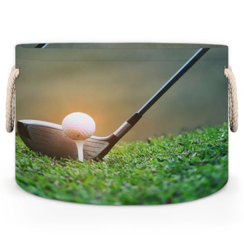 Pardick Large Round Storage Basket Sport Golf Ball Collapsible Circle Storage Bin Basket Laundry Hamper With Handle for Kids Boy Girls Toy Bedroom Living Room Nursery Room Decor Storage Organizer - color: A06:Golf Ball