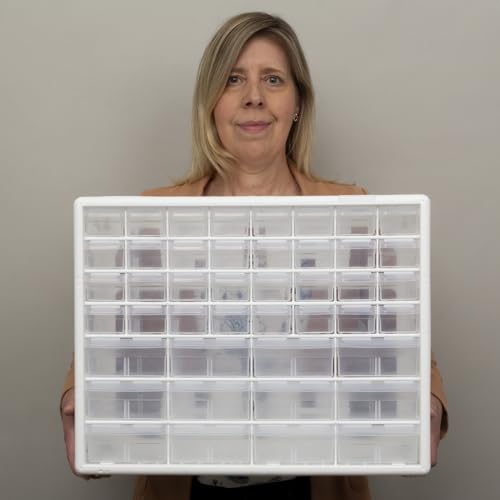 Akro-Mils 44-Drawer Plastic Drawer Storage Cabinet for Garage Organization, Bead Organizer, Building Bricks Storage, Teacher Toolbox, Makeup Organizer, 20" W x 6" D x 16" H, 10144 White - color: White, size: 44 Drawer, style: 1 Pack