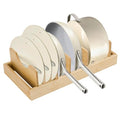 Pan Organizer Compatible with Caraway, Pots and Pans Organizer Under Cabinet, Bamboo Pot Lid Organizers with Adjustable Dividers, U-Shaped Lid Slots, Ideal for Kitchen Countertop and Cabinet Storage