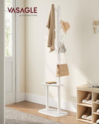 VASAGLE Coat Rack, Free Standing Coat Stand, Hall Coat Tree with 8 Hooks and Storage Shelf, 67.2 Inch Tall, for Coats, Hats, Bags, for Entryway, Hallway, Bedroom, Cloud White URCR040W01 - color: Cloud White, style: rectangular tray