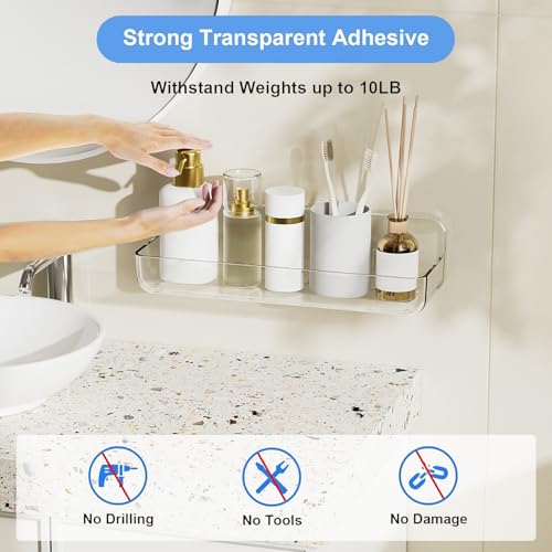 Diesisa Acrylic Wall Mounted Shower Caddy, Clear, Large Size 4D x 12.8" W x 3.3" H, Acrylic Shelf, No Drilling Walls Adhesive Shelf, Bathroom Shelves with Self Adhesive Tape for Bathroom, Kitchen - color: Clear - Long Basket