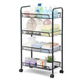 LOFTEY 4 Tier Rolling Storage Cart, Small Metal Utility Cart on Wheels, Rolling Organizer Carts for Kitchen, Bathroom, Laundry Room, Office, Easy No-Tool Assembly, Black
