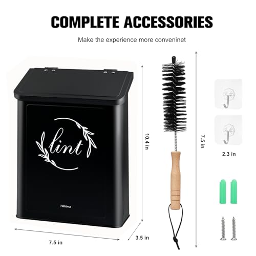 Magnetic Lint Bin for Laundry Room, Metal Lint Trash Can with Lid for Dryer, Wall Mounted Lint Holder Box with Lint Brush, Modern Farmhouse Laundry Room Decor, Black - color: Black
