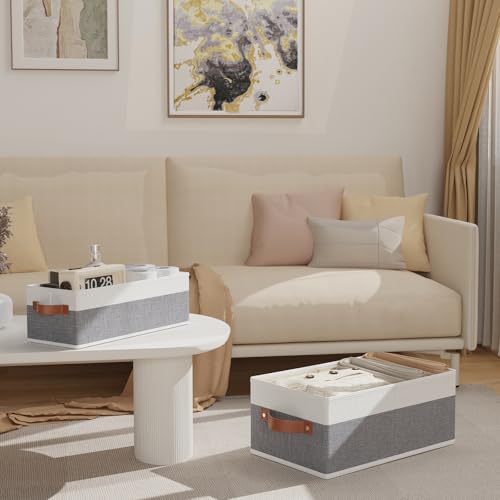 OUTBROS Storage Bins,Foldable Storage Baskets for Organizing,Fabric Storage Boxes With Handles,For bedrooms, living rooms, Shelves,Gray/White,15x6.1x5.1in,3-Pack - color: Gray/White, size: 15x6.1x5.1in(3-Pack）