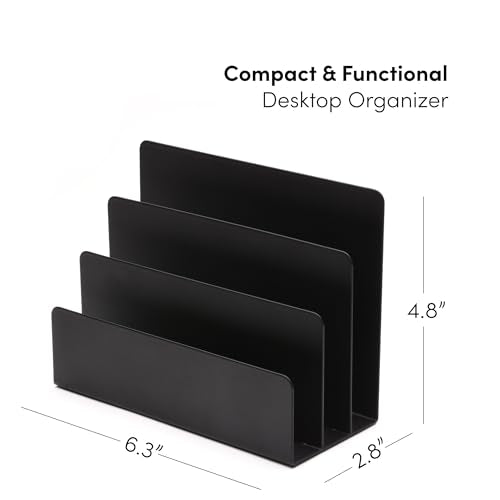 xympo Desktop Mail Organizer – 3-Slot Black Metal Letter Holder and Bill Sorter for Office and Home
