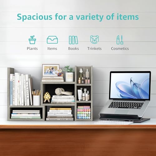 NUTIKAS Desk Shelves Desktop Organizer Shlef - Grey Office Organization for Top of Desk Organizers and Accessories Corner Bookshelf Table Top Shelving Small Hutch Decorations for Office - color: Grey