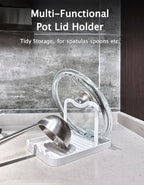 Anti-Rust Metal Spoon Rest with Lid Holder, Heat-Resistant Pot Lid Rest, Multifunctional Spatula Holder While Cooking for Stovetop and Kitchen Counter – White - color: White