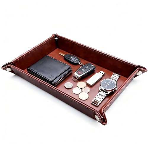 Leather Valet Tray Organizer, Catchall Tray, Desktop Storage for Keys, Coins, Wallet, Phone, Jewelry | Multi-Use Entryway Table, Desk & Nightstand Storage for Men & Women (Maroon) - color: Maroon