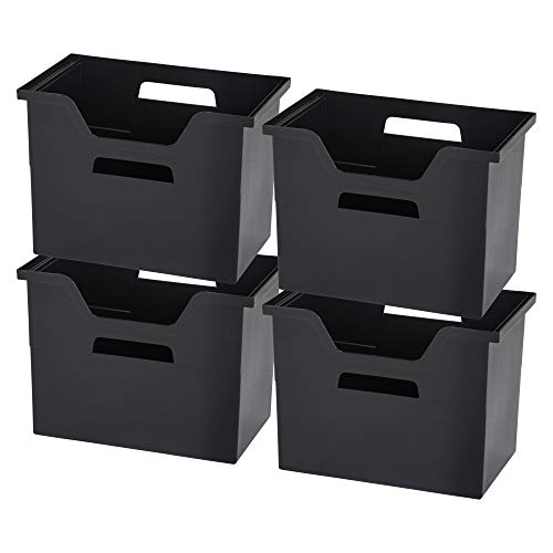 IRIS USA Large Portable Desktop File Box with Open Lid, 4 Pack, Side Handles, Hanging File Folders, Tabs & Inserts, Letter Size, Magazines, Newspapers, Mail, Books, Notebooks, Black - style: Black L - 4 Pack