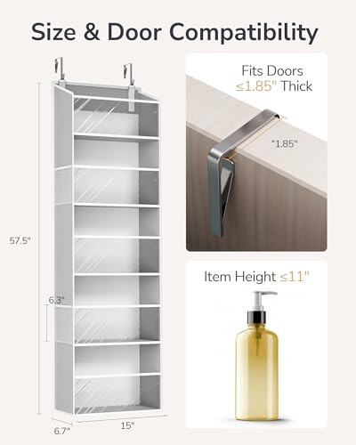 ULG Clear Over The Door Organizer 5-Tier Hanging Storage with 4 Side Pockets,Back of Door Organizer for Pantry, Bathroom, Nursery, Light Grey - color: Light Gray-4p, size: 1 Pack