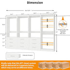 Closet System with 4 Sets, 8FT-21FT Closet Organizer Systems with 9 Wooden Drawers 9 Shelves & 5 Hanging Rods, Walk in Closet freestanding Small Corner Modular Closet Storage System White (8FT)