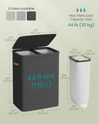 SONGMICS Laundry Basket, 44.9 Gal. Laundry Hamper, 2 Compartments, Easy Assembly, with Lid and Handles, Removable Liners, 22 x 15.7 x 29.5 Inches, Ink Black ULCB813B01 - color: Ink Black, size: 170 L (2-Section)