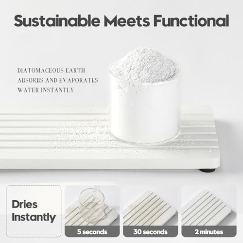 Razborci 2PCS Diatomite Quick Stone Drying Tray Mat for Bathroom & Kitchen Counter, Instant Dry Water Absorbent Drink Bar Coasters,Vanity Sink Caddy Organizer,Dish Soap Sponge Holder, Ivory,8"x3.8" - color: 2pc - 8"x 3.8" - Ivory