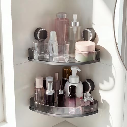 Suction Cup Corner Shower Caddy, Shower Caddy Basket with Powerful Suction for Bathroom, Waterproof & Rustproof Organizer for Bathroom Storage, No-Drilling Removable - 1 Pack - color: Gray1