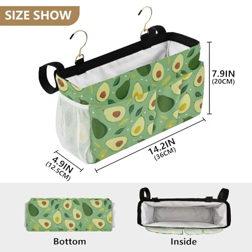 Bedside Caddy Hanging Bunk Bed Caddy Bed Organizer Hanging Pocket with 2 Hooks Bedside Storage Organizer Pocket Bag Holder Green Avocado and Leaf - color: Green Avocado and Leaf