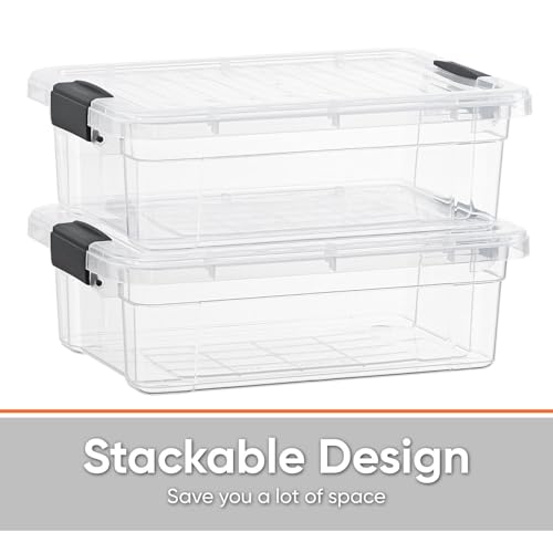 Superio Clear Storage Boxes with Lids, 1.27 Quart Plastic Container Bins for Organizing, Stackable Crates, BPA Free, Non Toxic, Odor Free, Organizers for Home, Office and Dorm - size: 8.25" x 5.5" x 3"