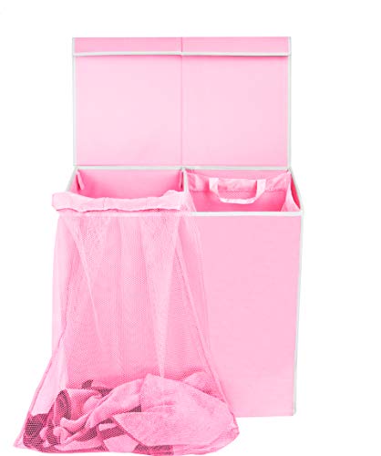 Simple Houseware Double Laundry Hamper with Lid and Removable Bags, Pink - color: Pink