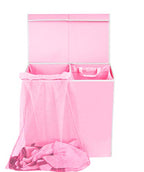 Simple Houseware Double Laundry Hamper with Lid and Removable Bags, Pink - color: Pink