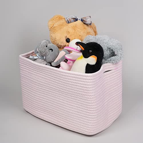 Cotton Rope storage Basket Bins Woven Basket for Organizing Shelves 15X10X9.3" Rectangle Decorative Baskets For storage Clothes Toys Books Towels Nursery basket organizer 3 pack light pink - color: light pink