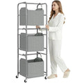 150L 3-Tier Vertical Laundry Hamper Sorter with Water-Resistant Removable Bag, Rolling Laundry Cart with Wheels & Brakes for Apartment, Dorm, Bathroom, Laundry Room, Grey