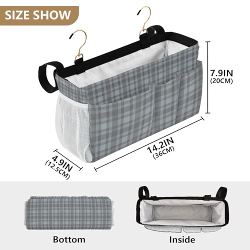 Bedside Caddy Hanging Bunk Bed Caddy Bed Organizer Hanging Pocket with 2 Hooks Bedside Storage Organizer Pocket Bag Holder Grey Plaid - color: Grey Plaid