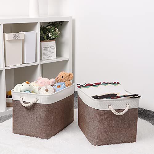 Bidtakay Large Storage Baskets with Handles for Organizing 16" x 11.8" x 11.8" Rustic Shelf Baskets [2-Pack] Foldable Clothes Baskets Fabric Collapsible Bins for Closet (White&Earthy Brown) - color: White&Earthy Brown, size: 2 Pack-L-16x11.8x11.8 In
