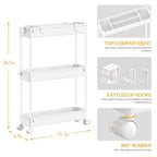 SPACELEAD Slim Storage Cart 3 Tier,Bathroom Organizer Rolling Utility, Mobile Shelving Unit Slide Out for Office, Kitchen, Laundry Room & Narrow Places,White - color: White