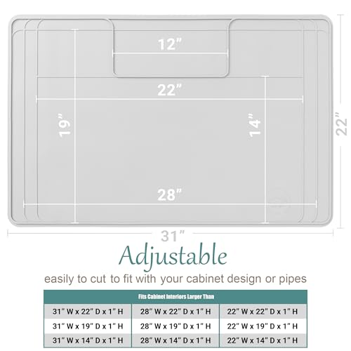 The Original Under Sink Mat - Silicone Waterproof mat, Trimmable, Easy to Clean, Kitchen cabinet liner, Under sink protector mats, Drip Tray with Lip - 31" x 22" or smaller - color: Gray, size: 31" x 22"