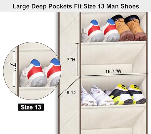 SLEEPING LAMB Shoe Rack for Door, Kids Door Shoe Organizer for Closet hanger, Narrow Hanging Sneaker Storage with Large Deep Pockets for Toddler, Girl, Baby Room Decor, Beige - color: Beige, size: 71''