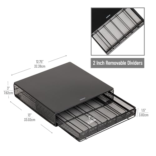 Mind Reader Single Serve Coffee Pod Drawer, 36 Pod Capacity, Countertop Organizer, Removable Dividers, Metal, Black - style: Square 36 Capacity