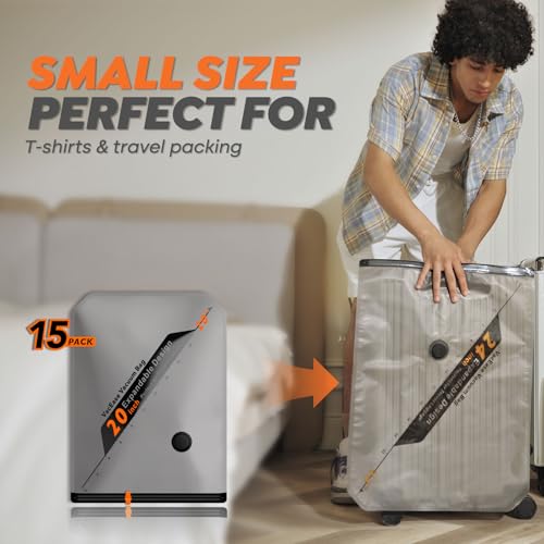 Rechargeable Wireless Pump Travel Storage Bags Set - 15 Pack Small Size Vacuum Bags for Travel & Home, Space-Saving Compression Packing for Clothes, Suitcase Luggage - size: 15 Small Size
