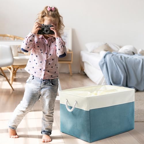 TheWarmHome Storage Bin for Shelves - Extra Jumbo 3 Pack 20.5L×15.7W×13.8H Storage Basket for Organizing, Fabrin Storage cubes with Drawstring Cover for Living Room Bedroom Decor Closet（White & Green - color: White And Green, size: 3PCS/Extra Jumbo - 20.5