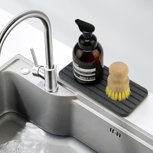Diatomite Stone Sink Tray Drying Mat for Kitchen Sink Bathroom Counter Trays Diatomaceous Earth Dish Water Absorbing Stone Quick Dry Soap Tray Dispenser Holder Black Bathroom Decor Accessories - color: Dark Grey Diatomite
