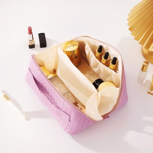 Women's Travel PU Leather Cosmetic Organizer - Large Capacity Toiletry Storage Solution - color: Purple