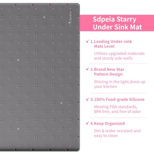 Sdpeia Under Sink Mat 34"×22" Waterproof Silicone Cabinet Liner & Sink Protector for Kitchen & Bathroom, Multi-Purpose Organizers Tray for Pets, Laundry, Cat Litter Mat, Gray - color: Gray, size: 22"W x 34"L