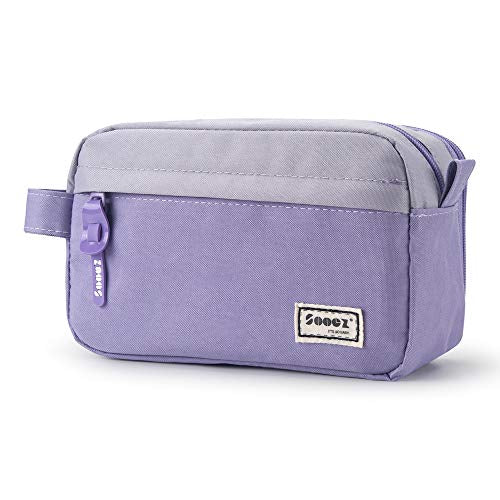 Sooez High Capacity Pencil Case, Big Pencil Bag Pouch Box Organizer Pen Case, Portable Journaling Supplies with Easy Grip Handle & Loop, Asthetic Supply for Girls Adults, Purple - color: Purple