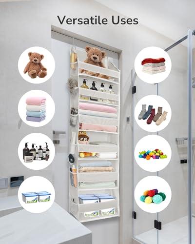 ULG 2 Pack Over The Door Organizer with 6 Large Pockets 12 Side Pockets, 50lbs Weight Capacity Door Hanging Organizer for Bedroom, Bathroom, Pantry, Nursery Storage, Beige - color: Ivory, size: 2 Pack