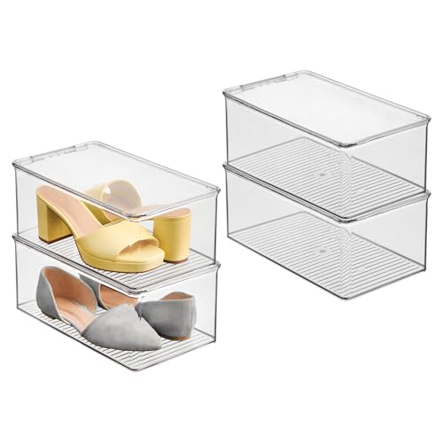 iDesign Stackable Shoe Box with Hinged-Lid for Wedges or Sandals, Set of 4, Clear, Made in USA - style: Pack of 4