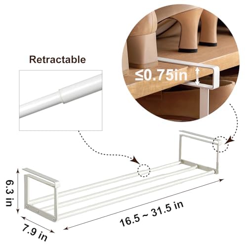 Expandable Shoe Rack Organizer - Adjustable Shoe Rack & Under Cabinet Shelf - for Shoe or Clothing Storage and Organization, Under Shelf Storage (White,2 Pcs) - color: White, size: 2 Pack