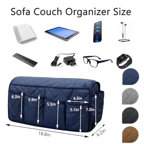 Sofa Armrest Organizer,Couch Remote Control Holder with 14 Pockets Waterproof Non Slip Recliner Organizer for TV Remotes Caddy, Book, Magazines, Ipad - color: Blue